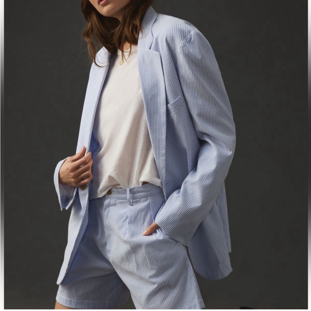 Denimist Seersucker Blazer light blue stripe Large NWT
